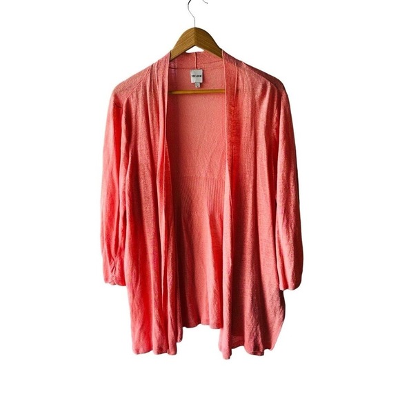 Nic+Zoe Size 1XL Pink 60% Linen Lightweight Open Front Cardigan Sweater - Picture 1 of 5